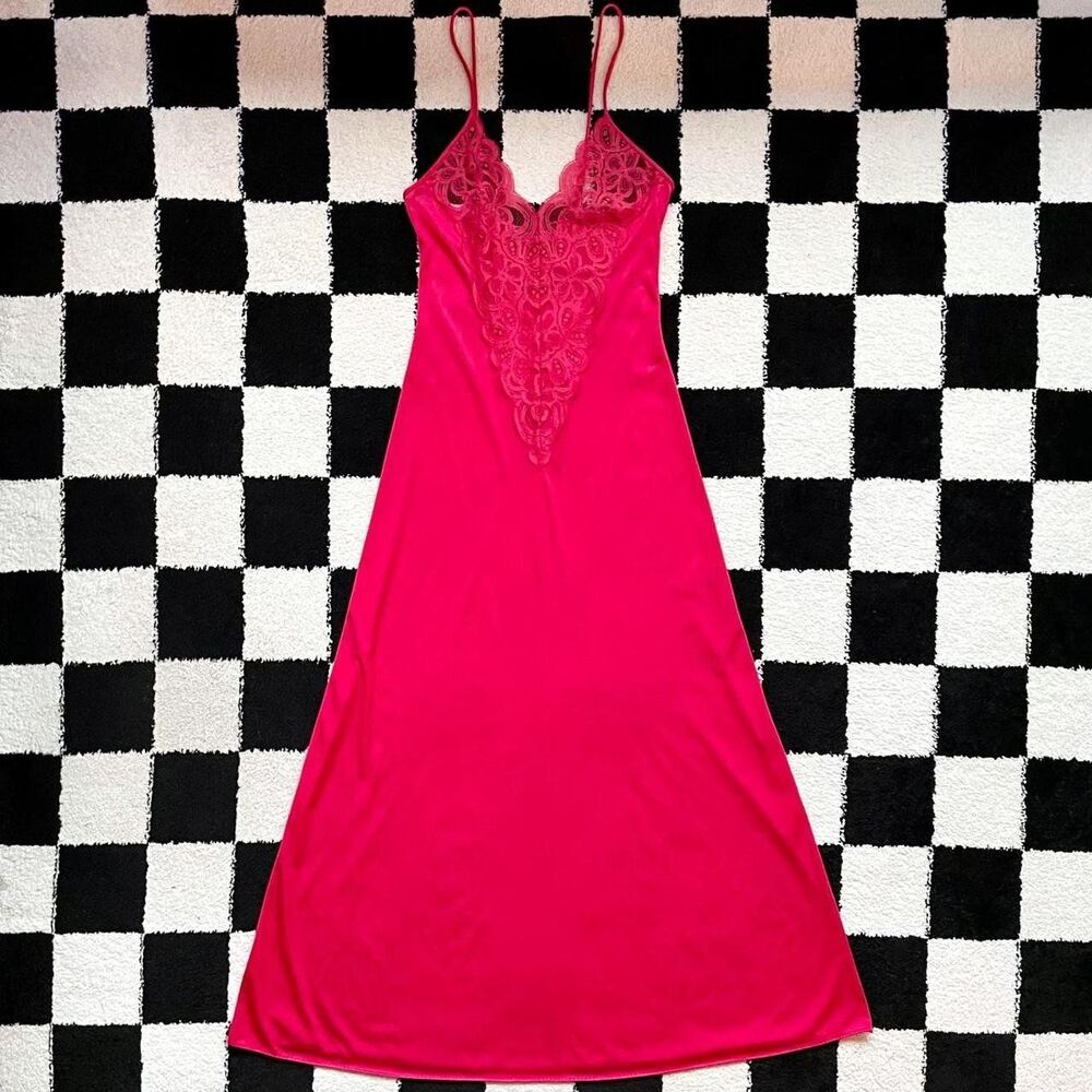 Vintage Interludes Red Maxi Nylon Slip Dress XS